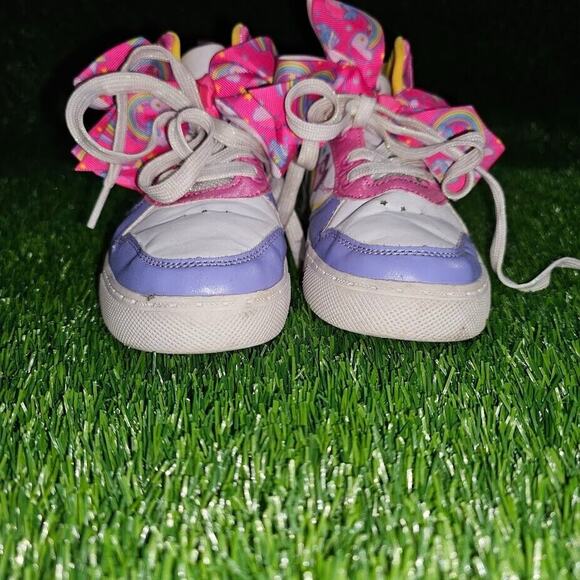 JoJo Siwa Girl's Hi Top Sneakers Heart Rainbow Bow purple pink cupcake Size 1 - Picture 2 of 7